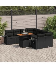 vidaXL 9-cz. zestaw wypoczynkowy do ogrodu, z poduszkami, czarny Dārza mēbeļu komplekti