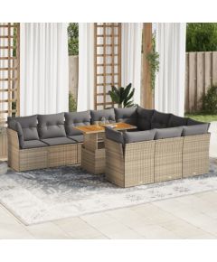 vidaXL 11-cz. zestaw mebli ogrodowych z poduszkami, beżowy, polirattan Dārza mēbeļu komplekti