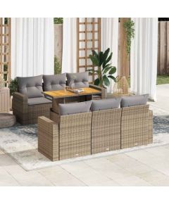 vidaXL 7-cz. zestaw wypoczynkowy do ogrodu, z poduszkami, beżowy Dārza mēbeļu komplekti