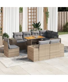 vidaXL 9-cz. zestaw mebli ogrodowych z poduszkami, beżowy, polirattan Dārza mēbeļu komplekti