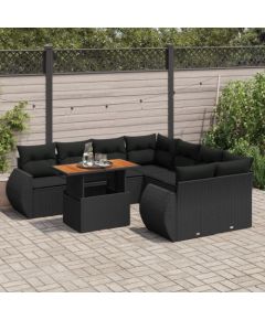 vidaXL 9-cz. zestaw wypoczynkowy do ogrodu, z poduszkami, czarny Dārza mēbeļu komplekti