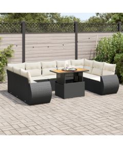 vidaXL 10-cz. zestaw wypoczynkowy do ogrodu, z poduszkami, czarny Dārza mēbeļu komplekti