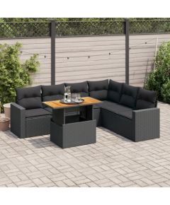 vidaXL 7-cz. zestaw wypoczynkowy do ogrodu, z poduszkami, czarny Dārza mēbeļu komplekti