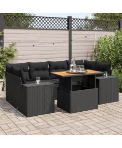 vidaXL 7-cz. zestaw wypoczynkowy do ogrodu, z poduszkami, czarny Dārza mēbeļu komplekti