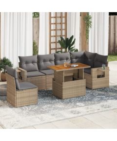 vidaXL 7-cz. zestaw wypoczynkowy do ogrodu, z poduszkami, beżowy Dārza mēbeļu komplekti