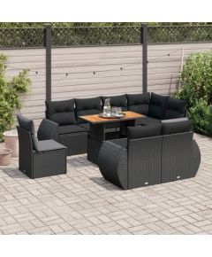 vidaXL 9-cz. zestaw wypoczynkowy do ogrodu, z poduszkami, czarny Dārza mēbeļu komplekti