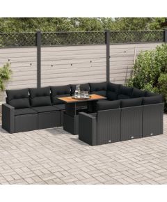 vidaXL 11-cz. zestaw wypoczynkowy do ogrodu, poduszki czarny rattan PE Dārza mēbeļu komplekti