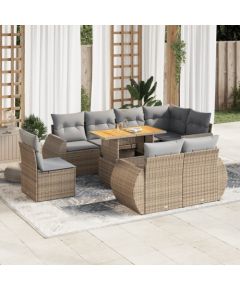 vidaXL 9-cz. zestaw mebli ogrodowych z poduszkami, beżowy, polirattan Dārza mēbeļu komplekti