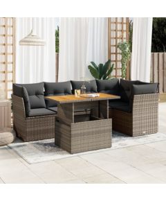 vidaXL 6-cz. zestaw mebli ogrodowych z poduszkami, szary, polirattan Dārza mēbeļu komplekti