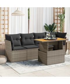 vidaXL 5-cz. zestaw wypoczynkowy do ogrodu, poduszki, szary rattan PE Dārza mēbeļu komplekti