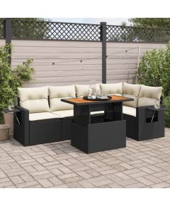 vidaXL 6-cz. zestaw mebli ogrodowych z poduszkami, czarny polirattan Dārza mēbeļu komplekti