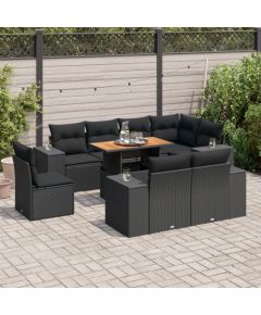 vidaXL 9-cz. zestaw wypoczynkowy do ogrodu, z poduszkami, czarny Dārza mēbeļu komplekti