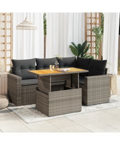 vidaXL 5-cz. zestaw wypoczynkowy do ogrodu, poduszki, szary rattan PE Dārza mēbeļu komplekti