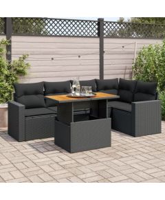 vidaXL 6-cz. zestaw mebli ogrodowych z poduszkami, czarny polirattan Dārza mēbeļu komplekti