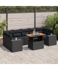 vidaXL 8-cz. zestaw wypoczynkowy do ogrodu, z poduszkami, czarny Dārza mēbeļu komplekti