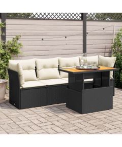 vidaXL 5-cz. zestaw wypoczynkowy do ogrodu, poduszki, czarny rattan PE Dārza mēbeļu komplekti