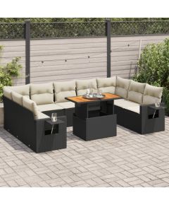 vidaXL 10-cz. zestaw wypoczynkowy do ogrodu, z poduszkami, czarny Dārza mēbeļu komplekti