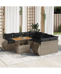 vidaXL 9-cz. zestaw mebli ogrodowych z poduszkami, szary, polirattan Dārza mēbeļu komplekti