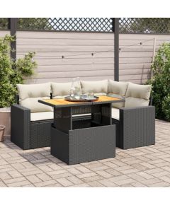 vidaXL 5-cz. zestaw wypoczynkowy do ogrodu, poduszki, czarny rattan PE Dārza mēbeļu komplekti