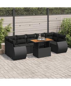 vidaXL 8-cz. zestaw wypoczynkowy do ogrodu, z poduszkami, czarny Dārza mēbeļu komplekti