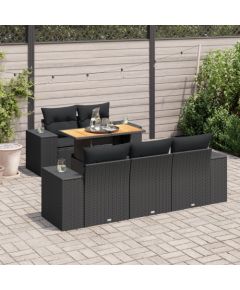 vidaXL 6-cz. zestaw mebli ogrodowych z poduszkami, czarny polirattan Dārza mēbeļu komplekti