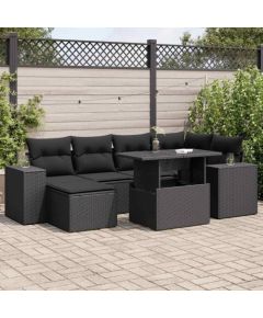 vidaXL 7-cz. zestaw wypoczynkowy do ogrodu, z poduszkami, czarny Dārza mēbeļu komplekti