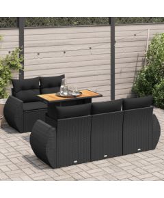 vidaXL 6-cz. zestaw mebli ogrodowych z poduszkami, czarny polirattan Dārza mēbeļu komplekti