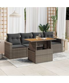 vidaXL 5-cz. zestaw wypoczynkowy do ogrodu, poduszki, szary rattan PE Dārza mēbeļu komplekti