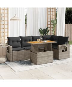 vidaXL 6-cz. zestaw mebli ogrodowych z poduszkami, szary, polirattan Dārza mēbeļu komplekti