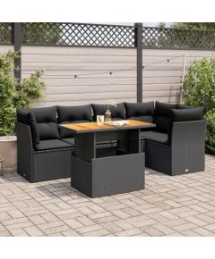 vidaXL 6-cz. zestaw mebli ogrodowych z poduszkami, czarny polirattan Dārza mēbeļu komplekti