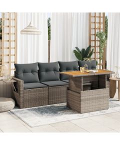 vidaXL 5-cz. zestaw wypoczynkowy do ogrodu, poduszki, szary rattan PE Dārza mēbeļu komplekti