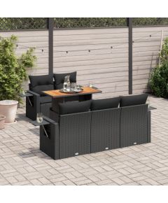 vidaXL 6-cz. zestaw mebli ogrodowych z poduszkami, czarny polirattan Dārza mēbeļu komplekti