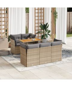 vidaXL 6-cz. zestaw mebli ogrodowych z poduszkami, beżowy, polirattan Dārza mēbeļu komplekti