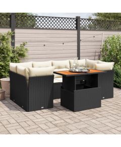 vidaXL 7-cz. zestaw wypoczynkowy do ogrodu, z poduszkami, czarny Dārza mēbeļu komplekti