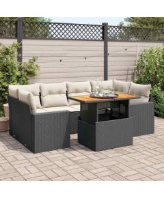 vidaXL 7-cz. zestaw wypoczynkowy do ogrodu, z poduszkami, czarny Dārza mēbeļu komplekti