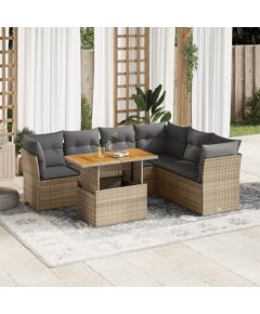 vidaXL 7-cz. zestaw wypoczynkowy do ogrodu, z poduszkami, beżowy Dārza mēbeļu komplekti