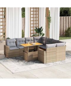 vidaXL 9-cz. zestaw mebli ogrodowych z poduszkami, beżowy, polirattan Dārza mēbeļu komplekti