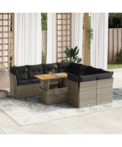 vidaXL 9-cz. zestaw mebli ogrodowych z poduszkami, szary, polirattan Dārza mēbeļu komplekti