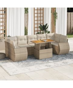 vidaXL 8-cz. zestaw mebli ogrodowych z poduszkami, beżowy, polirattan Dārza mēbeļu komplekti