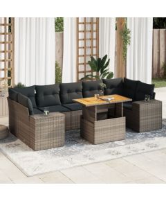 vidaXL 8-cz. zestaw mebli ogrodowych z poduszkami, szary, polirattan Dārza mēbeļu komplekti