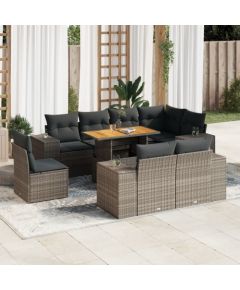 vidaXL 9-cz. zestaw mebli ogrodowych z poduszkami, szary, polirattan Dārza mēbeļu komplekti