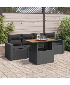 vidaXL 5-cz. zestaw wypoczynkowy do ogrodu, poduszki, czarny rattan PE Dārza mēbeļu komplekti