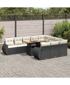 vidaXL 11-cz. zestaw wypoczynkowy do ogrodu, poduszki czarny rattan PE Dārza mēbeļu komplekti