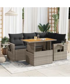 vidaXL 5-cz. zestaw wypoczynkowy do ogrodu, poduszki, szary rattan PE Dārza mēbeļu komplekti