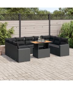 vidaXL 10-cz. zestaw wypoczynkowy do ogrodu, z poduszkami, czarny Dārza mēbeļu komplekti