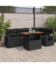 vidaXL 6-cz. zestaw mebli ogrodowych z poduszkami, czarny polirattan Dārza mēbeļu komplekti