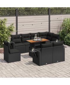 vidaXL 9-cz. zestaw wypoczynkowy do ogrodu, z poduszkami, czarny Dārza mēbeļu komplekti