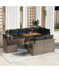 vidaXL 9-cz. zestaw mebli ogrodowych z poduszkami, szary, polirattan Dārza mēbeļu komplekti