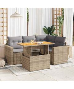 vidaXL 5-cz. zestaw mebli ogrodowych z poduszkami, beżowy, polirattan Dārza mēbeļu komplekti