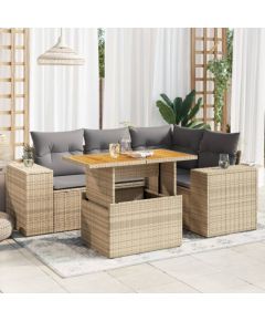 vidaXL 5-cz. zestaw mebli ogrodowych z poduszkami, beżowy, polirattan Dārza mēbeļu komplekti